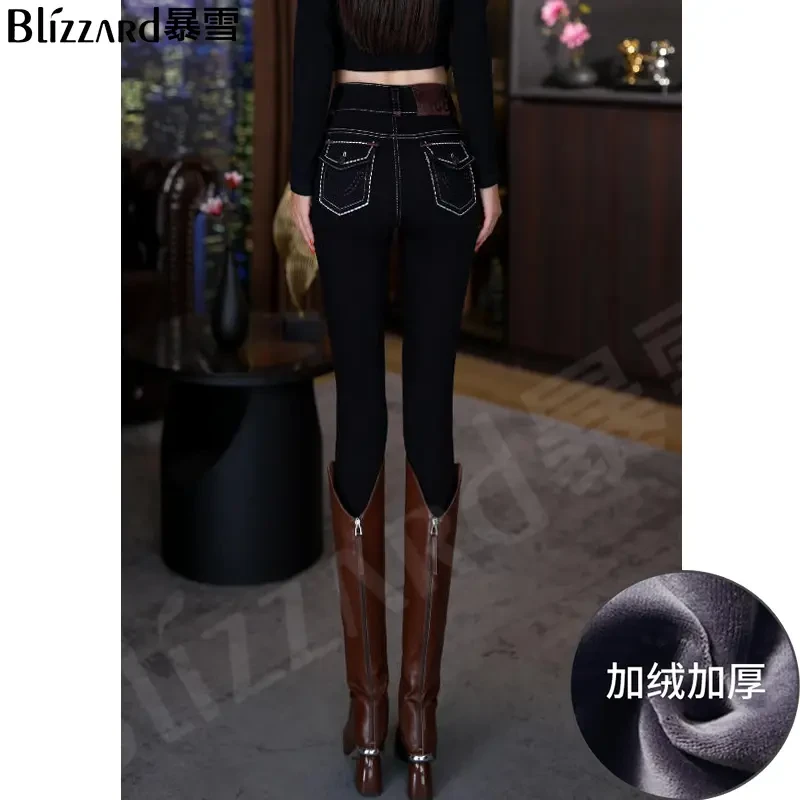 “摩登女神”加绒高腰提臀牛仔裤女紧身2025秋冬时尚百搭显瘦小脚裤