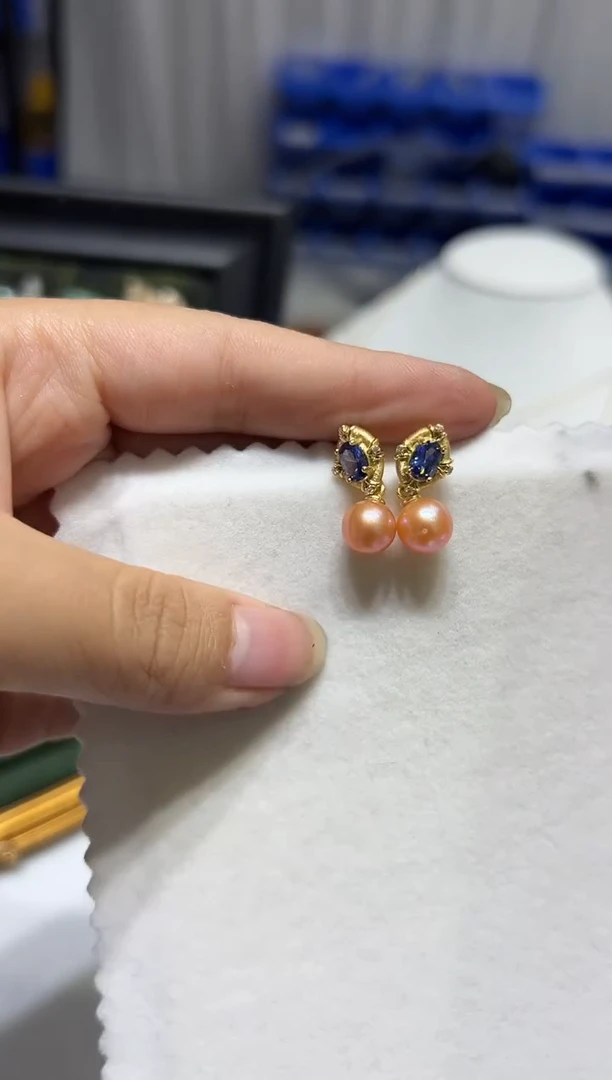 银S925镶嵌耳钉淡水珍珠23