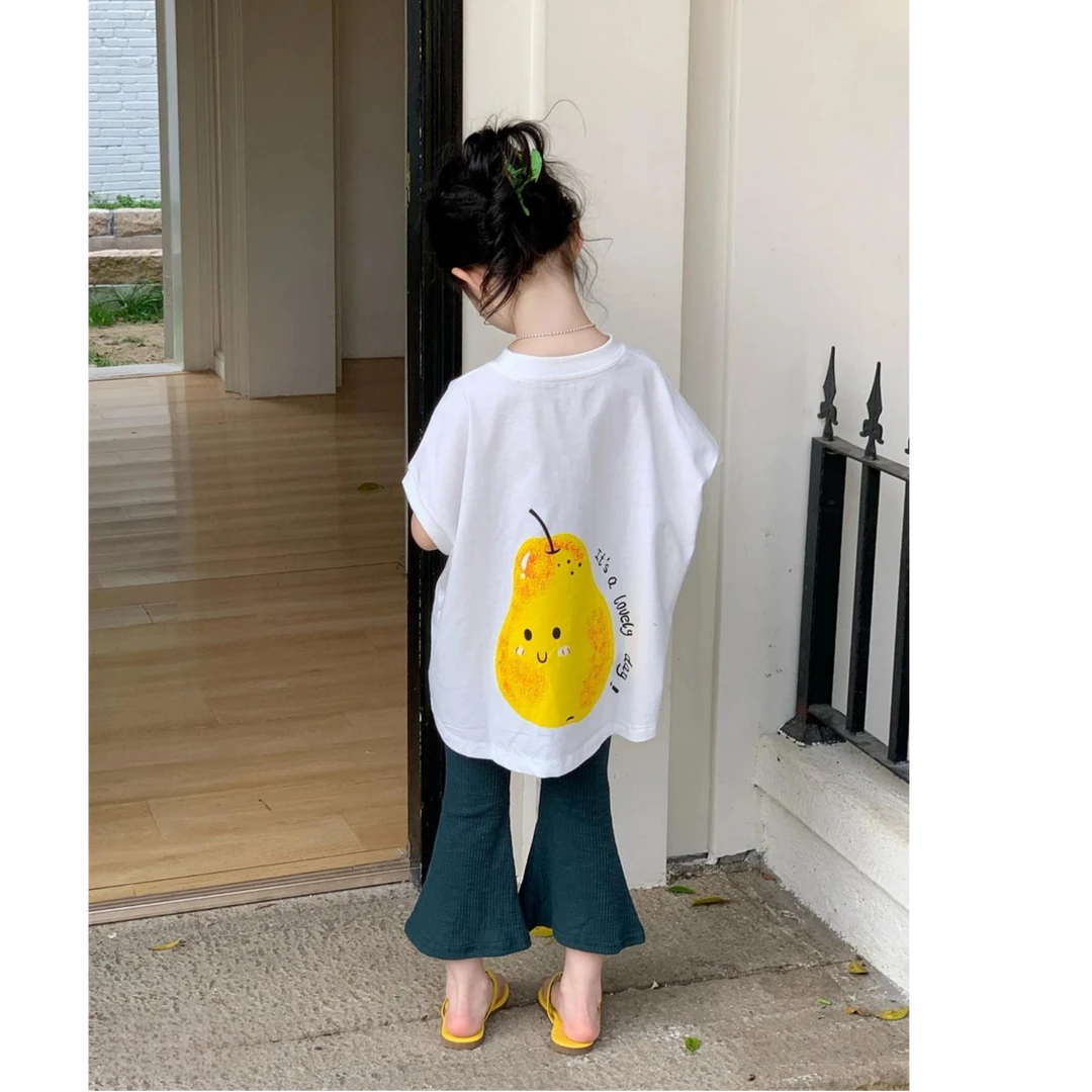 25夏季新款韩系套装可爱卡通印花短袖女童宽松T恤宝宝九分喇叭裤