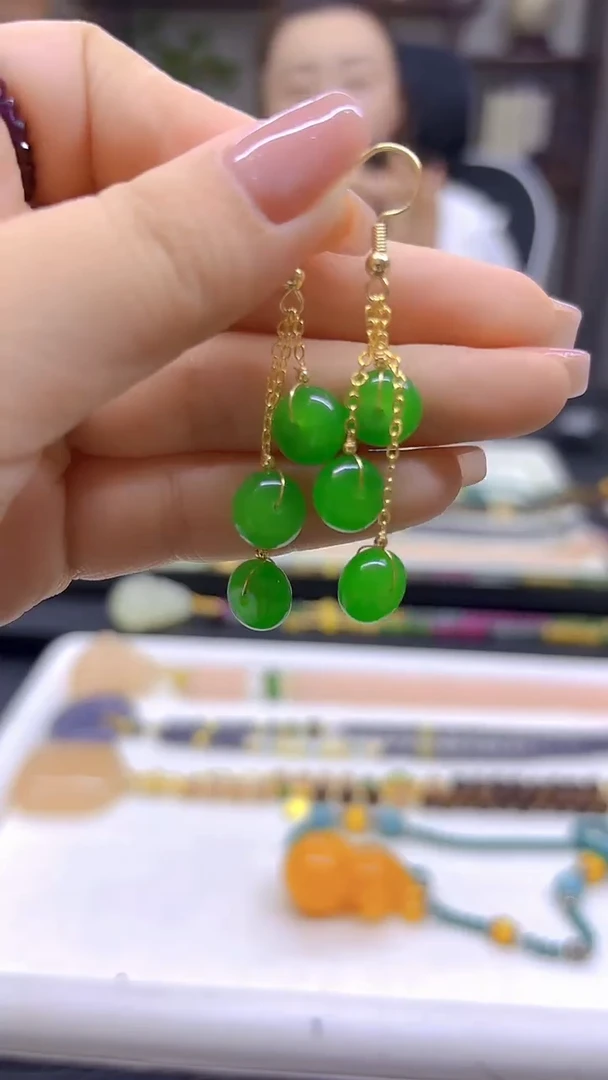 翡翠14K金镶嵌耳饰DIY款E439