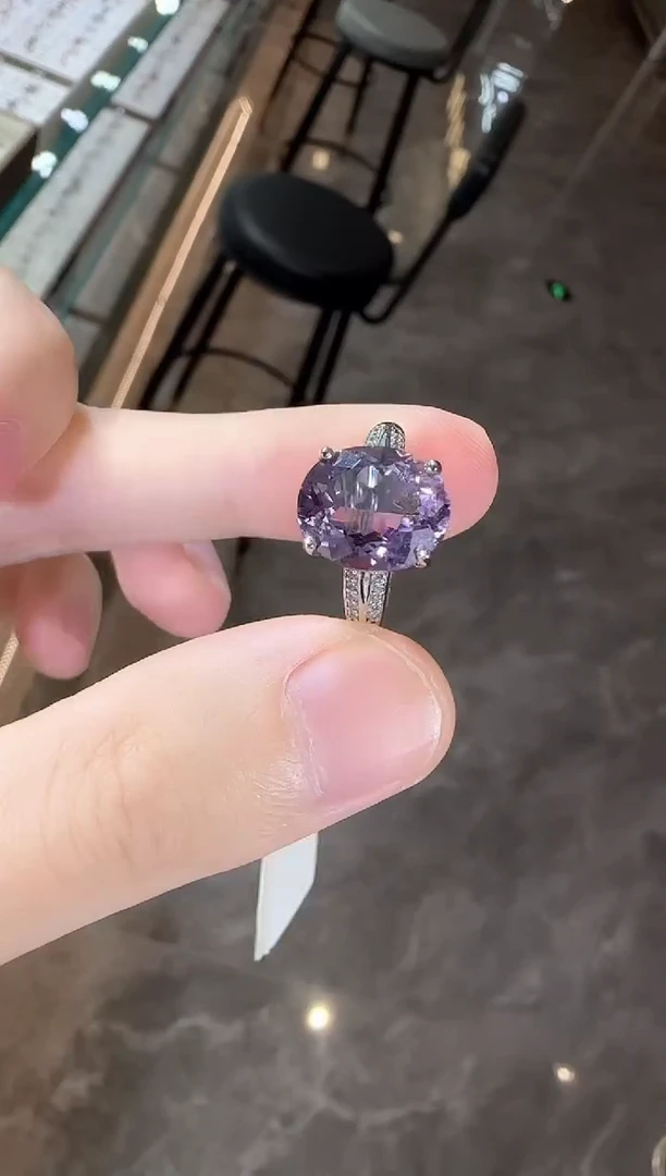 银S925镶嵌戒指紫晶12*10mm