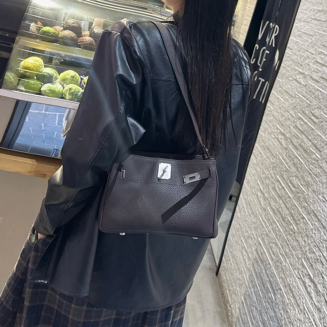 头层TOGO牛皮凯莉包包春夏百搭时尚锁扣小包全牛皮单肩腋下包