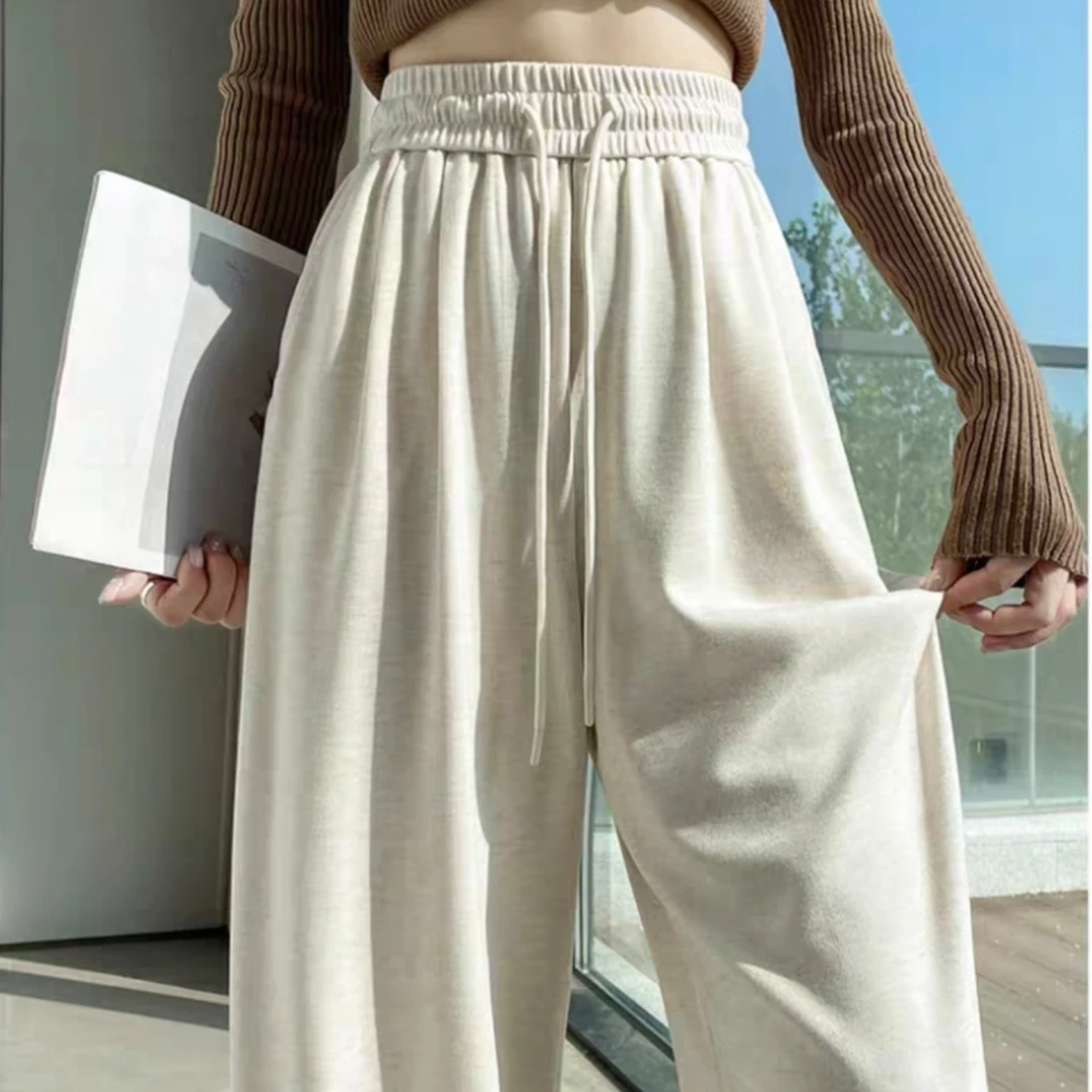 【静姐家】90671【不加绒】秋冬新款韩版松紧腰羊绒阔腿裤休闲长裤