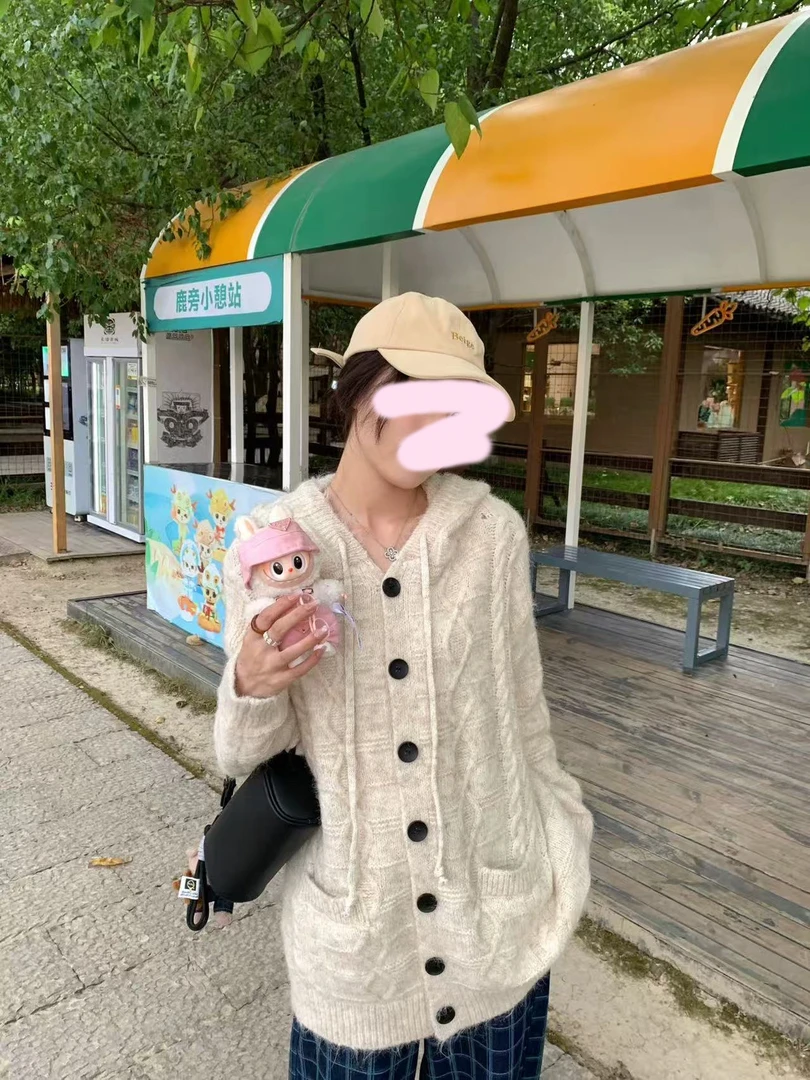 CCJ#1128#连帽针织毛衣开衫 X