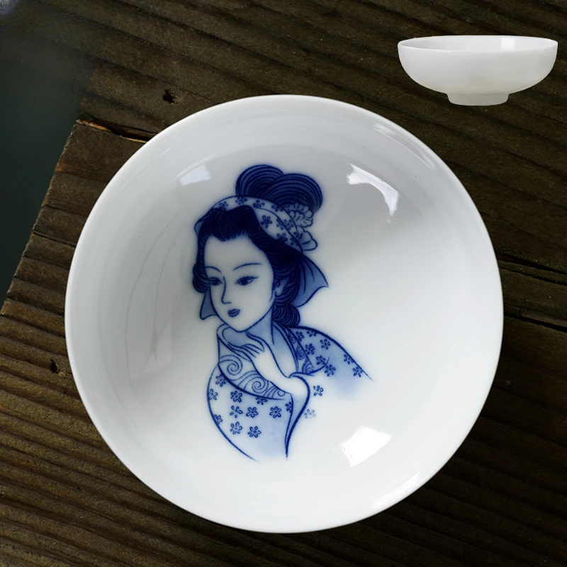 功夫茶杯景德镇超薄胎手绘陶瓷茶具大号茶碗青花瓷主人杯喝茶杯子