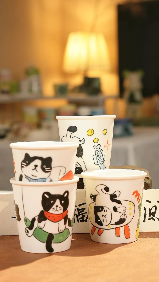 摆件景德镇漫工造器一套4只