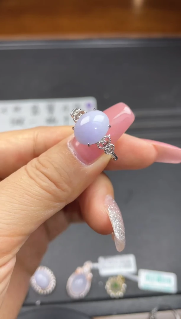银S925镶嵌戒指翡翠天然翡翠A货