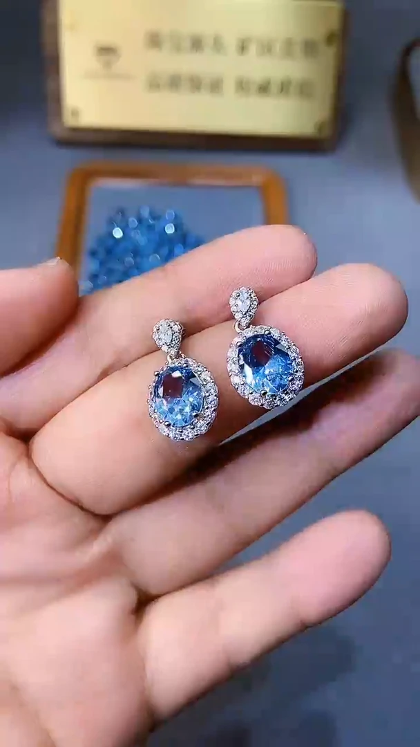 【闪购商品】海蓝宝石耳坠银S925镶嵌65