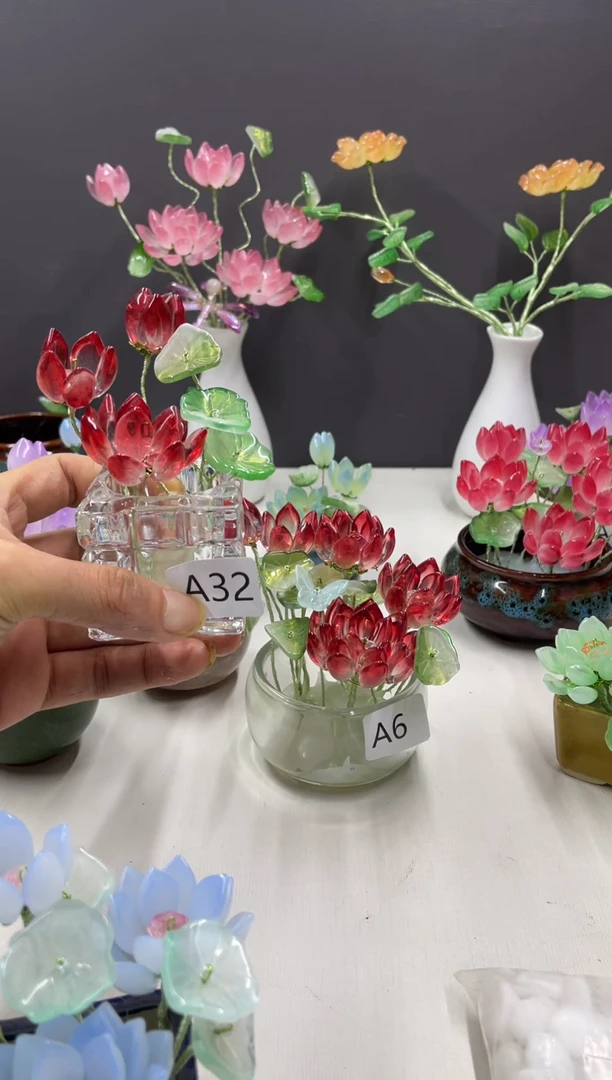 玻璃A32琉璃荷花小盆栽```````
