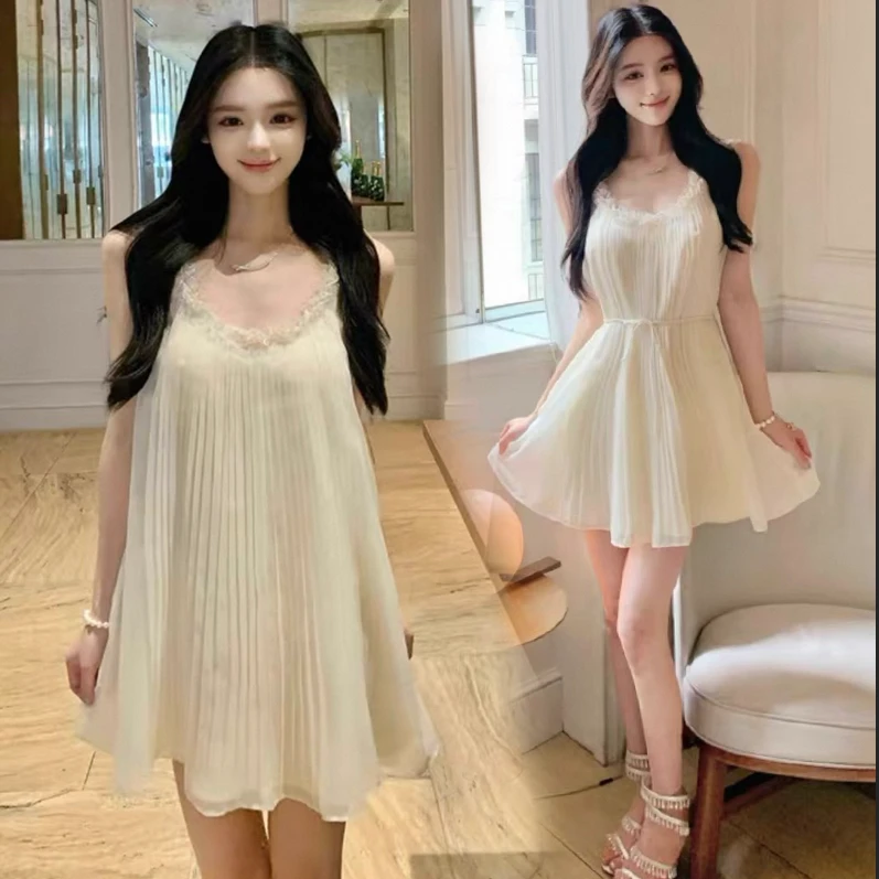 孕妇装夏季连衣裙时尚天鹅湖畔甜美温柔气质蕾丝边中长款百褶裙子