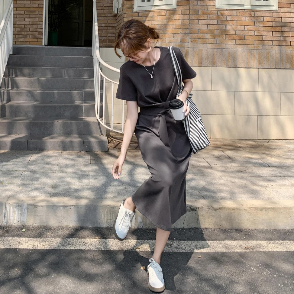 法式收腰气质灰色连衣裙女夏2025新款艺术感穿搭高级感超好看长裙