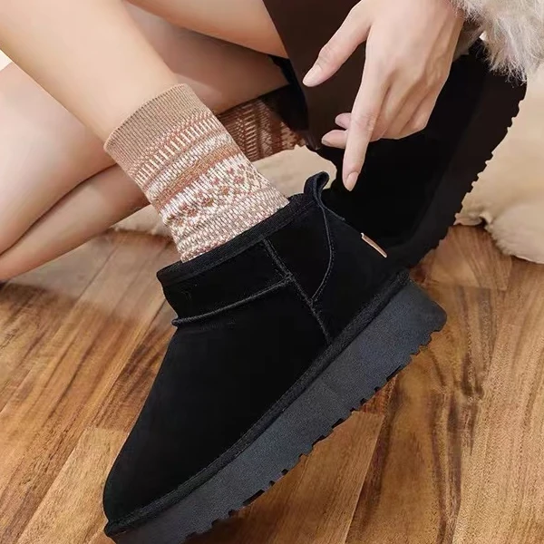 厚底雪地靴女冬加绒加棉25年增高雪地棉保暖短筒靴低帮棉鞋221-1