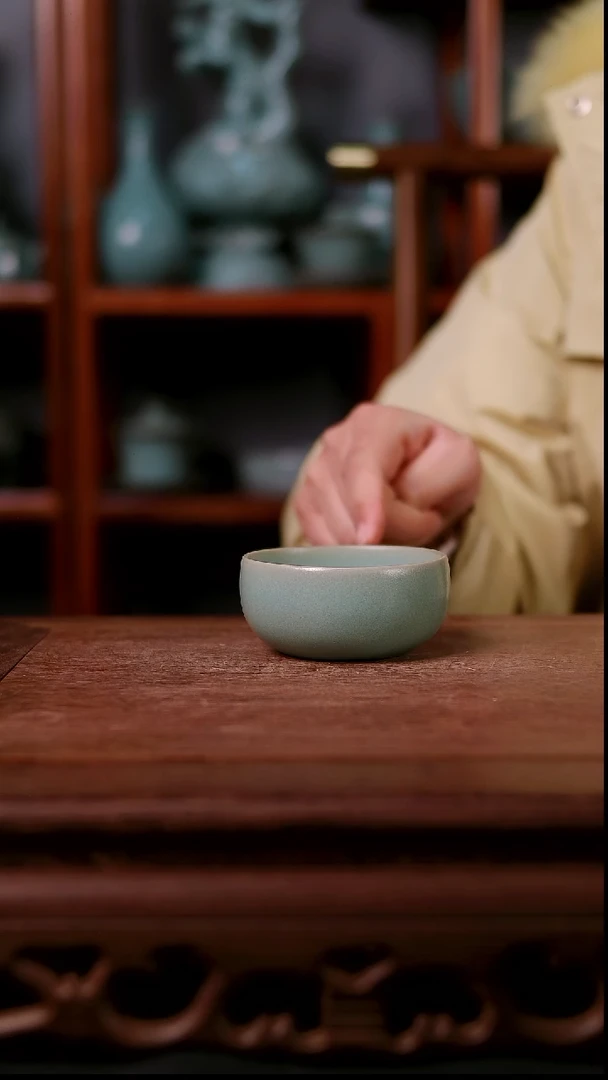 杯子陶青霁汝窑仿古釉   禅定杯手工