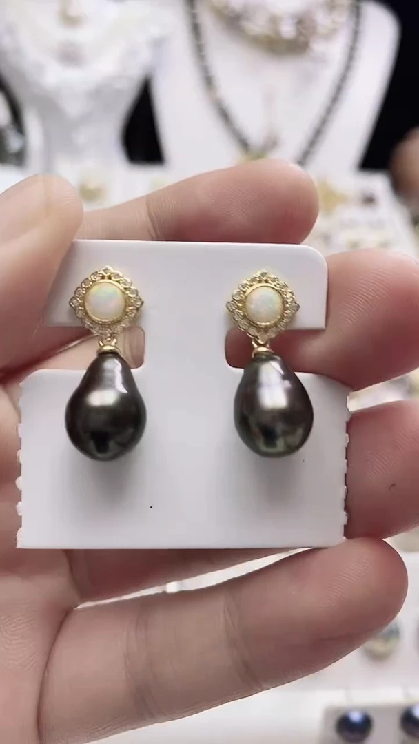 银S925镶嵌海水珍珠耳饰大溪地巴洛克珍珠耳饰