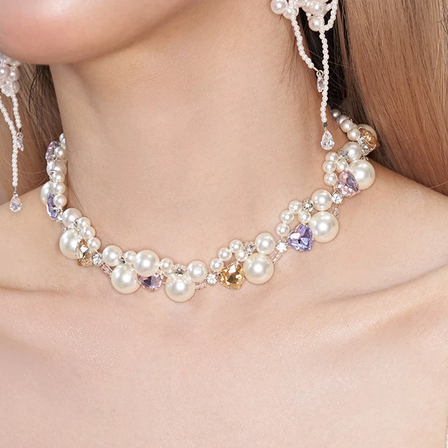 铜合金仿珍珠项链 【小呆鸟专享】《绫》马卡龙爱心项链女轻奢choker