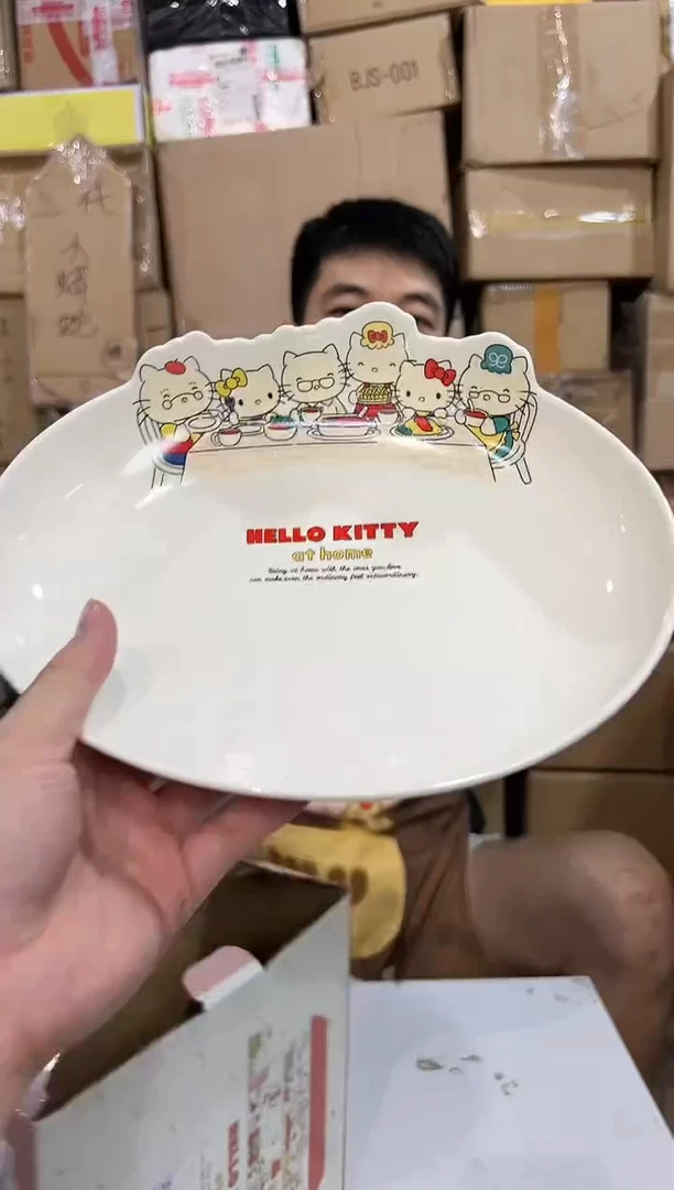 瓷片原盒kt猫一家人餐盘