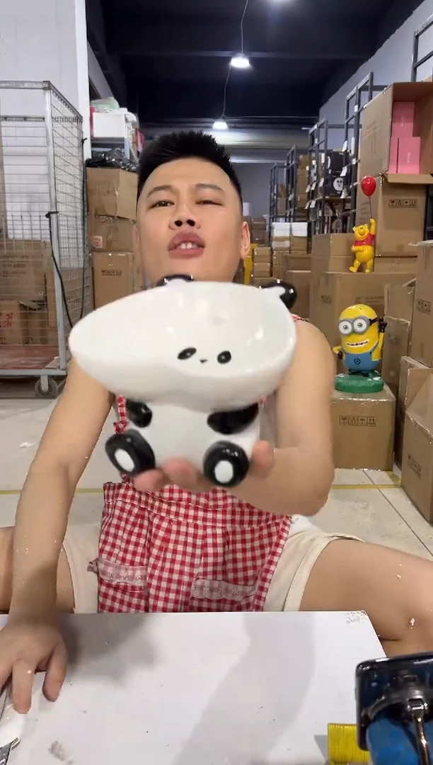 瓷片爱心熊猫猫碗 陶瓷