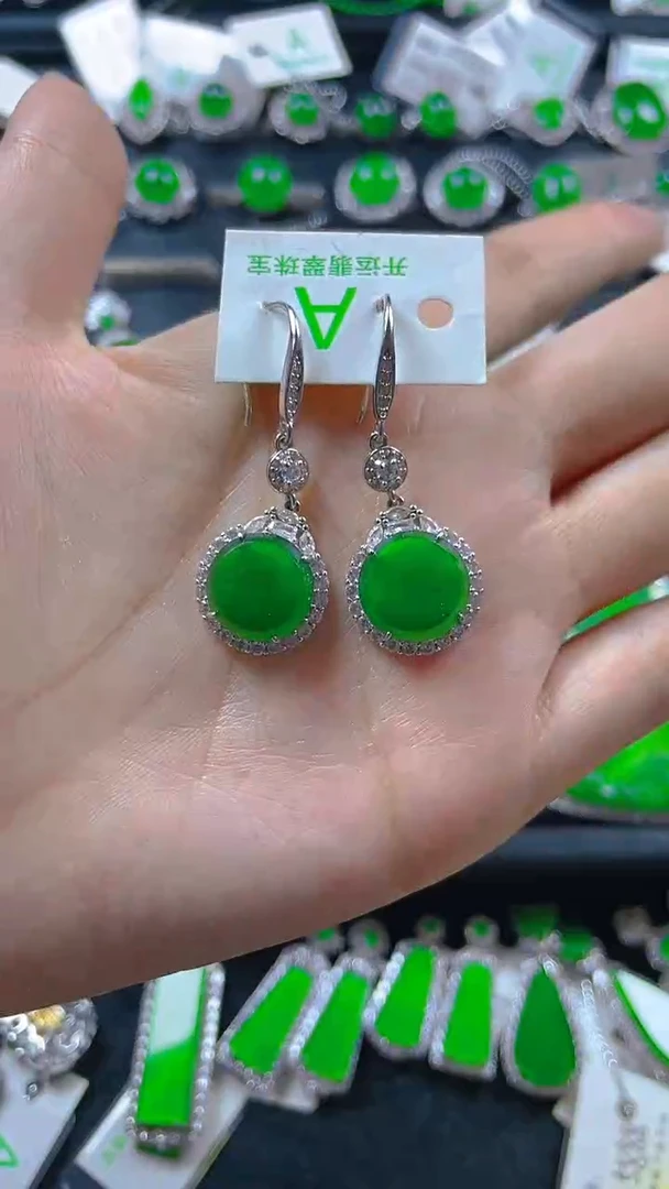 银S925镶嵌翡翠耳饰11