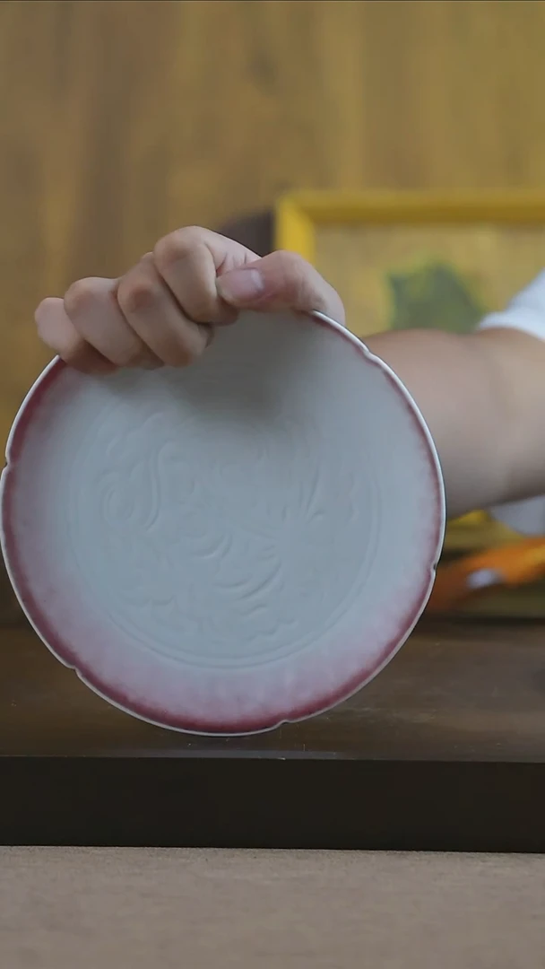 摆件景德镇胭脂扣7英寸骨碟