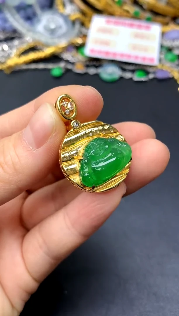 颈饰18K金镶嵌翡翠351-中国好珍宝