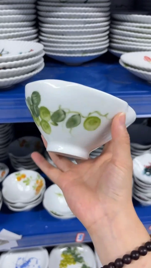 瓷片景德镇手绘釉中彩（食品级）花边斗笠碗