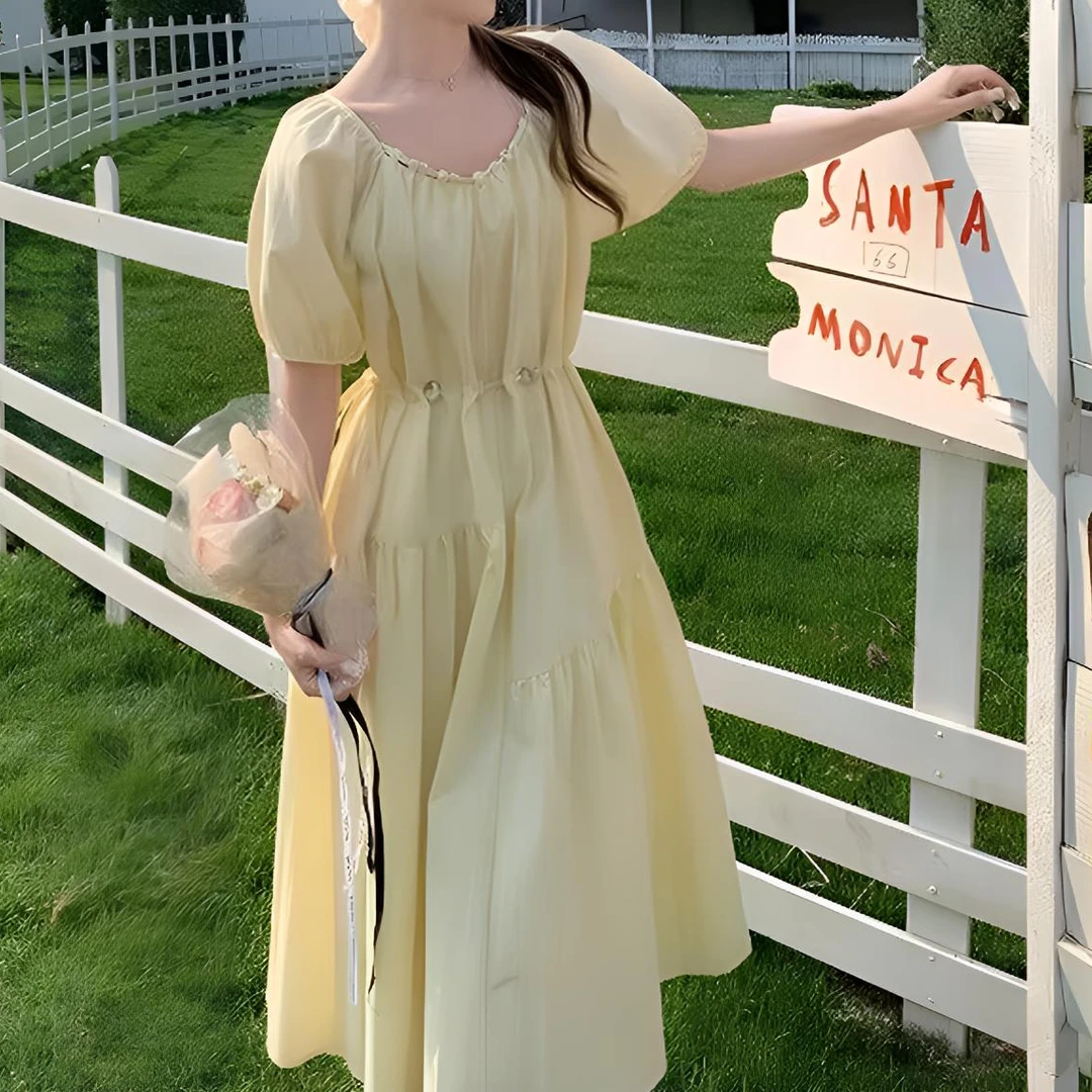 Malena Dream 花苞袖串珠领口甜美连衣裙 MD25010105