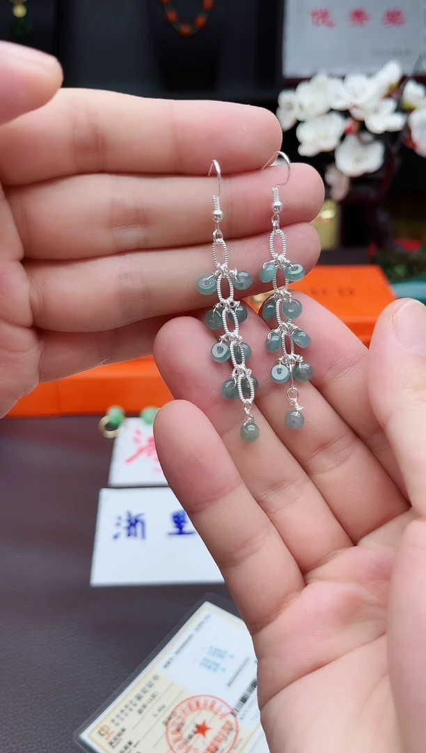 翡翠银S925镶嵌耳饰911000