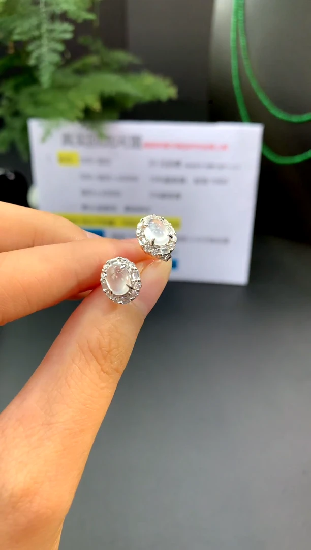 银S925镶嵌翡翠耳饰A3 翡翠