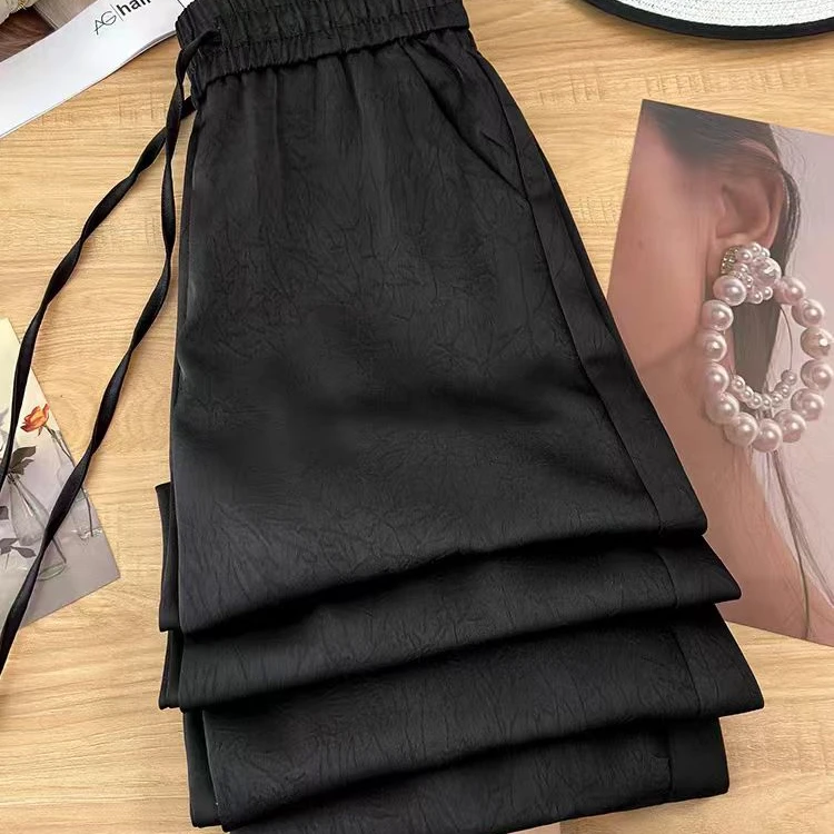 【醋酸+桑蚕丝】高级感醋酸缎面阔腿裤女春夏新款女休闲直筒裤子740