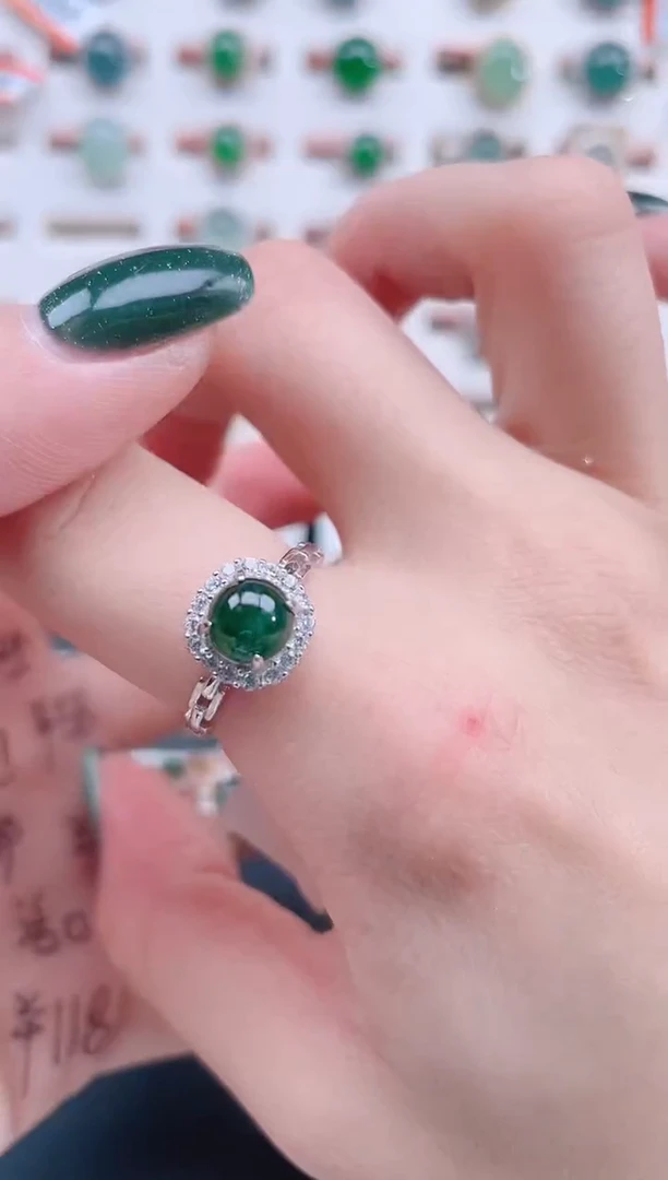 银S925镶嵌戒指翡翠天然翡翠