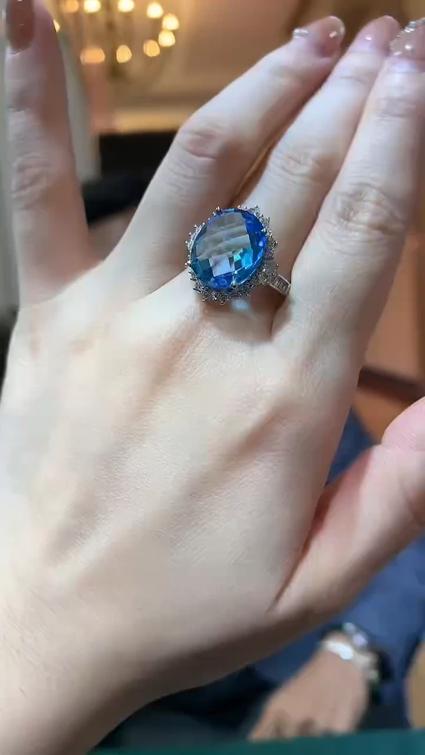 托帕石戒指银S925镶嵌（宝石世家严选）