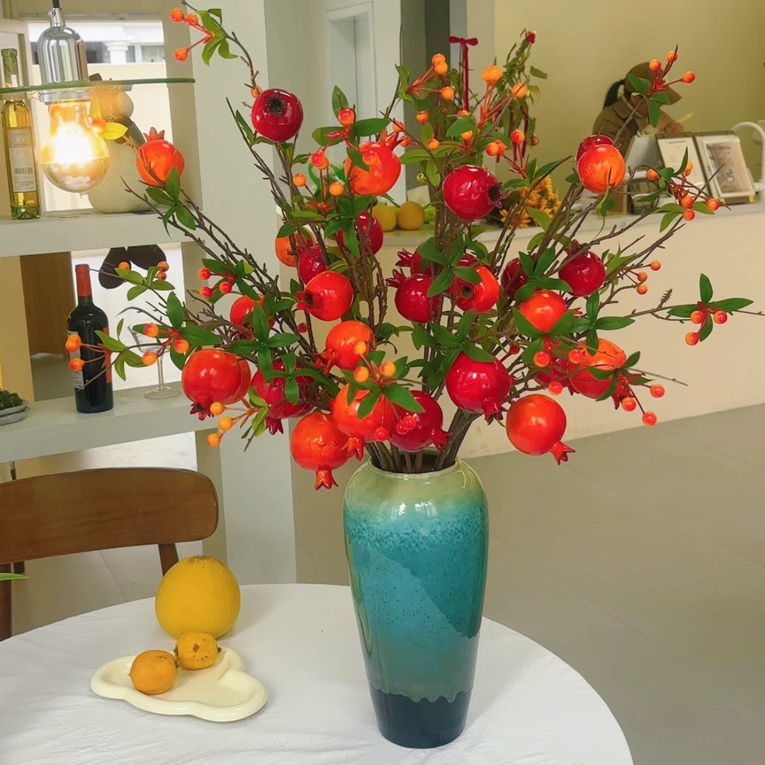 【6支新款石榴】仿真6果带叶带花苞石榴家居装饰仿真果中式摆件