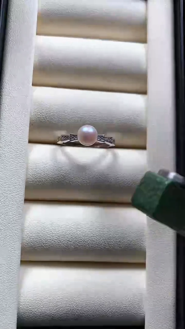 【闪购商品】海水珍珠戒指银S925镶嵌竹节排钻珍珠戒指