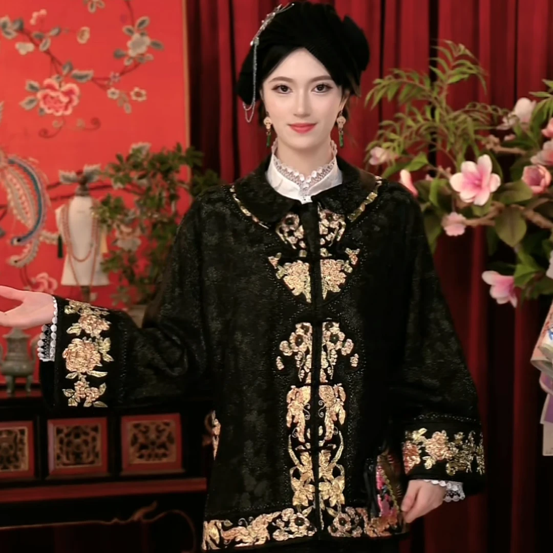 【煜秀堂】“星河揽月”传统中式重工盘金绣对开如意太太服