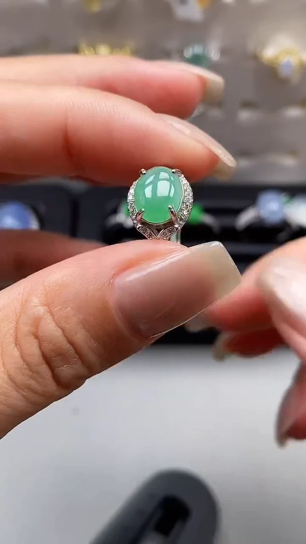 翡翠戒指银S925镶嵌1196