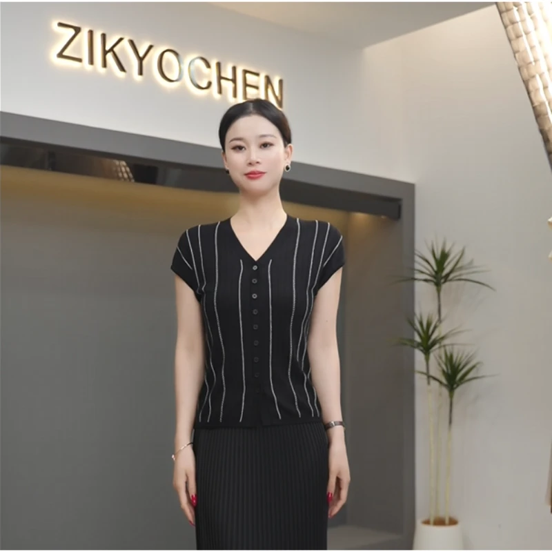 ZIKYOCHEN新女士夏季冰凉感T恤时尚休闲百搭条纹款潮流气质