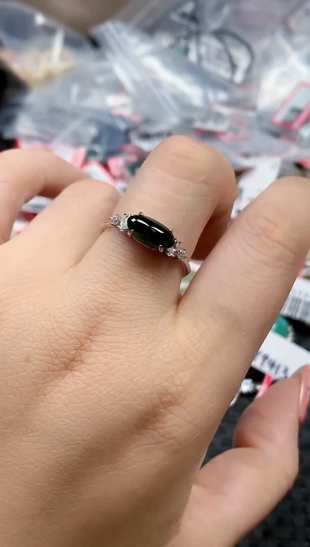 银S925镶嵌戒指翡翠天然A货缅甸翡翠