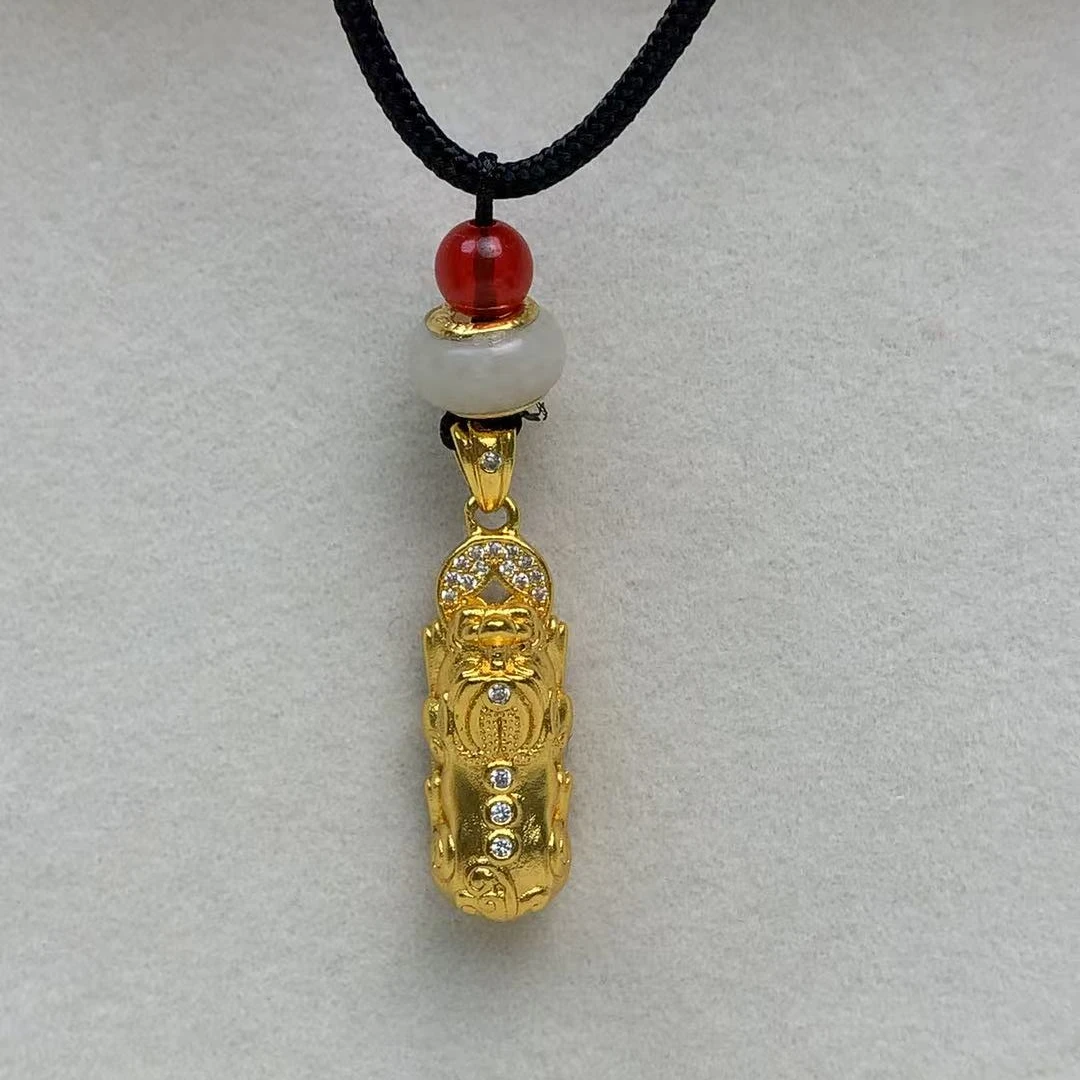 足金999镶嵌和田玉DIY精工貔貅吊坠