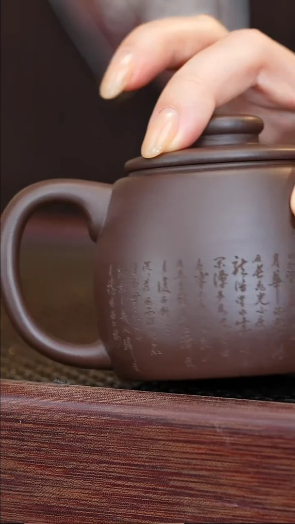 茶杯紫砂巨轮紫泥刻字壶