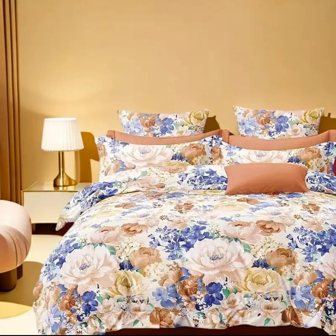 新款长绒棉四件套--墨韵倾城桔