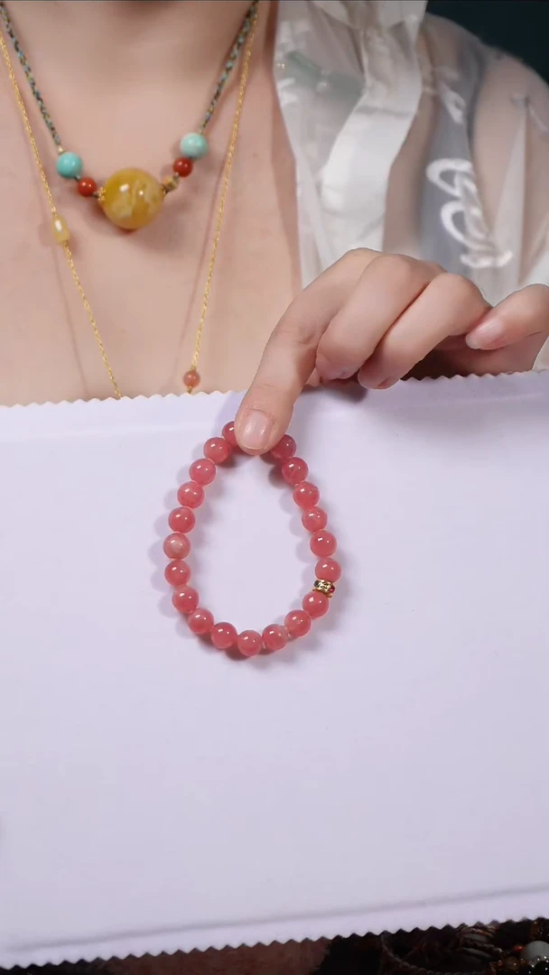 菱锰矿（红纹石）18K金镶嵌冰红手链