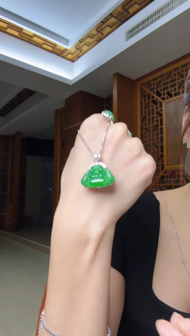 吊坠(不含链)银S925镶嵌翡翠吊坠