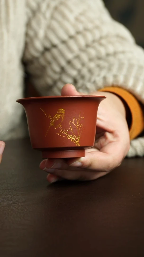 茶杯紫砂39号 朱泥手刻系列 宜兴紫砂原矿作品
