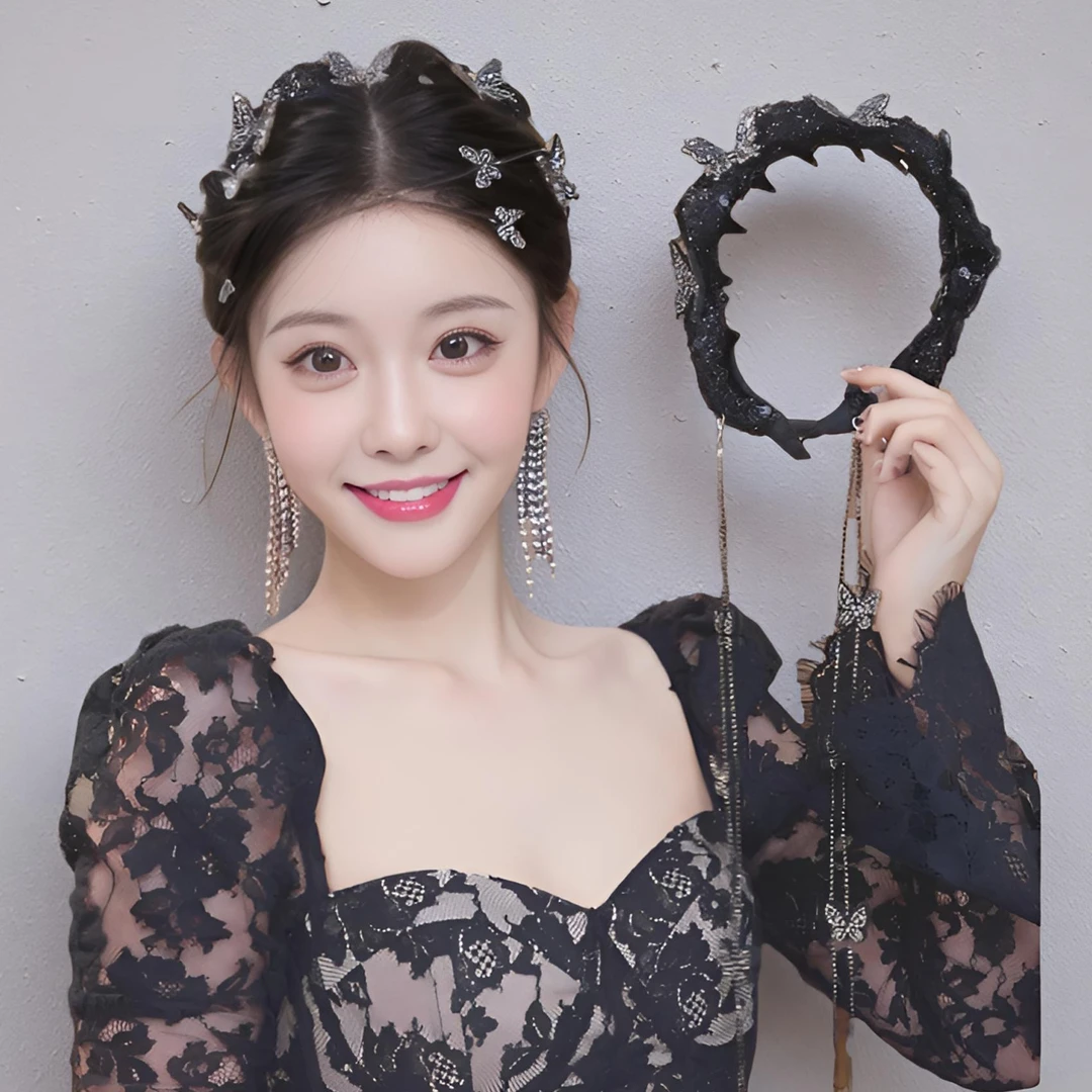 【璀璨蝴蝶】流苏可拆卸秋季新款发箍原创设计休闲增高颅顶头箍饰品