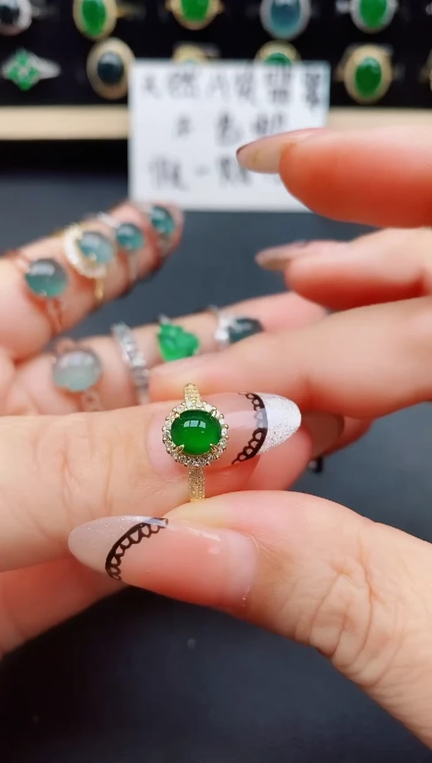 翡翠戒指银S925镶嵌0860