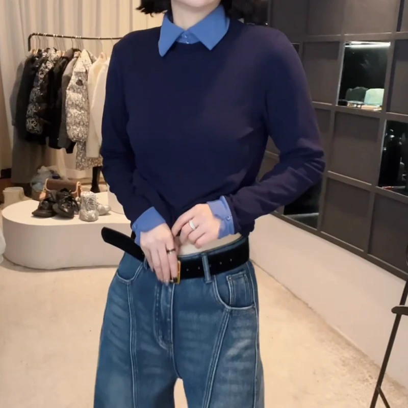 2024新款冬季气质韩版翻领时尚百搭长袖显瘦上衣LK2501070-1