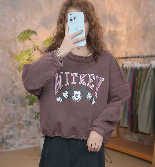 【Hty推荐】冬季套头款加绒加厚不起球休闲风印花卫衣宽松女装韩版