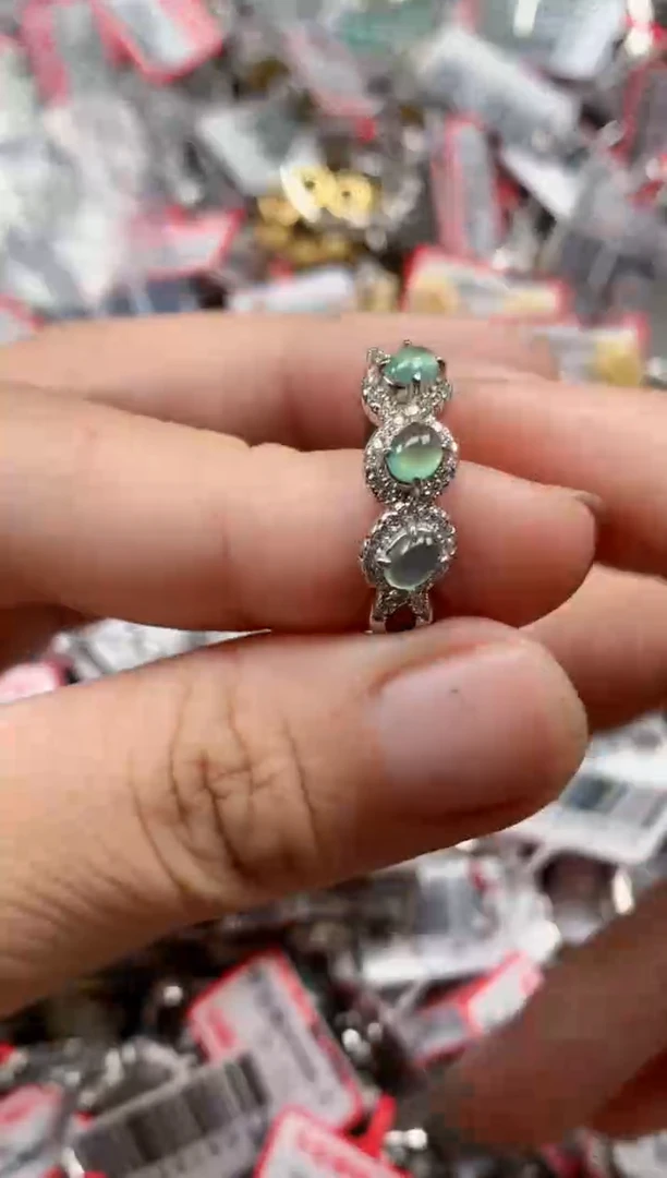 银S925镶嵌戒指翡翠天然A货缅甸翡翠