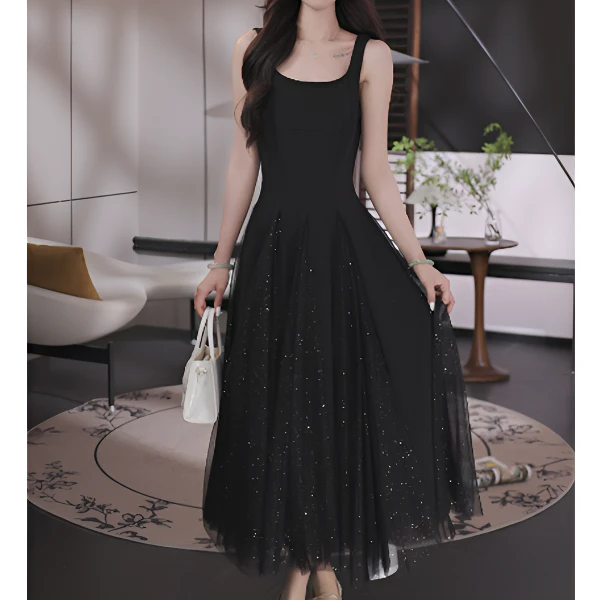 薇宝儿塔塔-【黑天鹅】夏季新款法式气质显瘦黑色连衣裙女3V339G