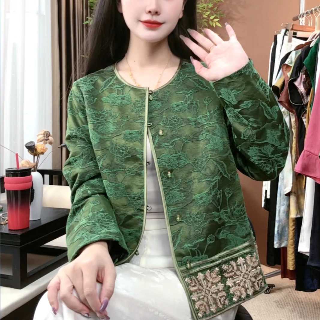 秋季新款100%桑蚕丝时尚上衣圆领盘扣透气百搭国风外套女S354